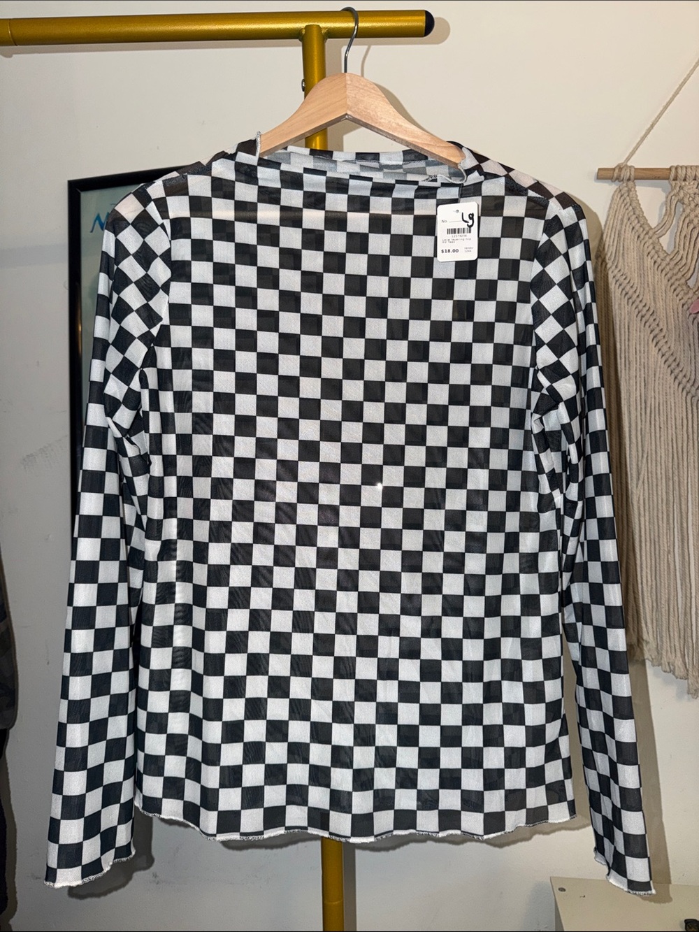 Black & White Checkerboard see-through Long Sleeve top